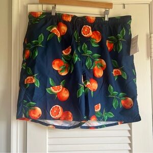Old Navy Blue and Orange Swim Trunks with Citrus Design